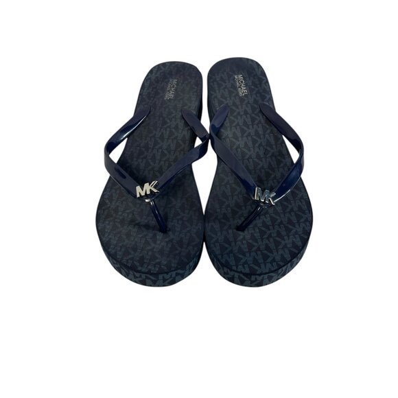 MICHAEL KORS MK Signature Bedford Blue Wedges Thongs Flip-Flops Sandals Size 11 - Picture 7 of 12